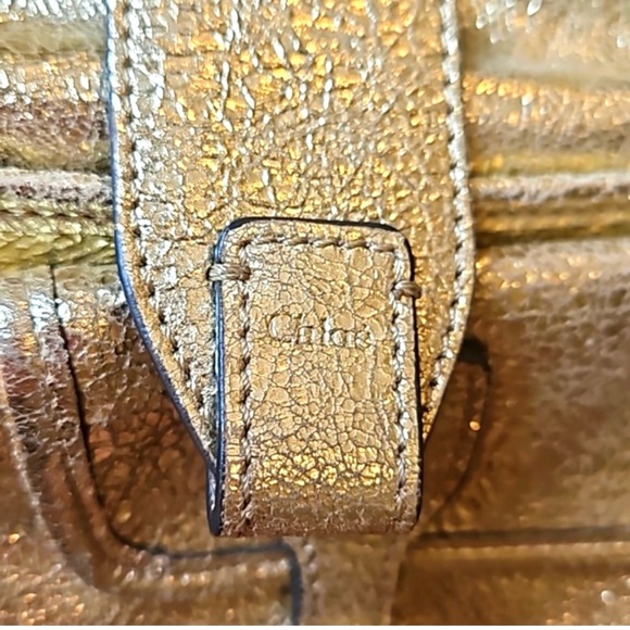 NWT CHLOÉ Elvire Cinkled Gold Leaf Leather Handbag - Picture 4 of 14